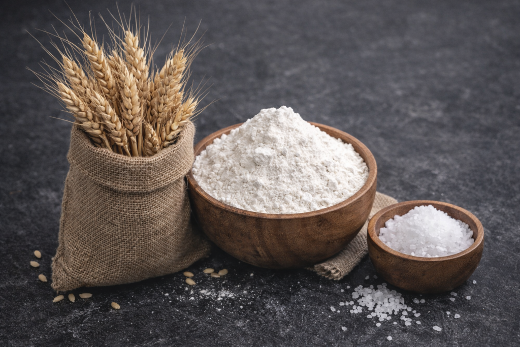 wheat-grains-flour-and-salt-ingredients-on-dark-background
